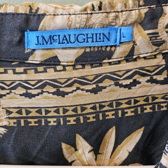 J. McLaughlin Denver Silk Blend Shirt Blouse Black Tan Large L India Work Casual - Picture 3 of 9